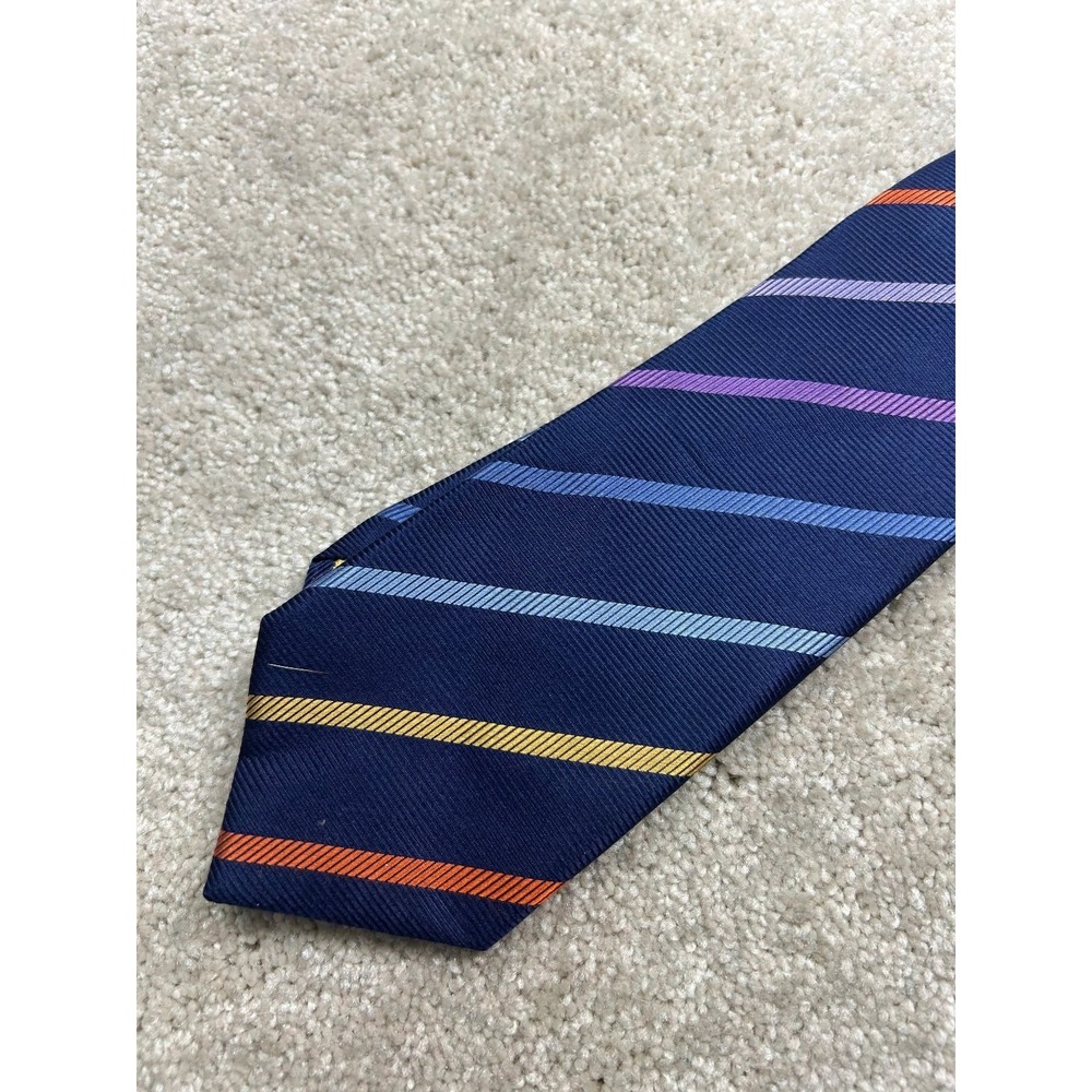 HAINES & BONNER Men's Navy Blue Multi-Stripe Silk Handmade Tie